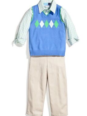 Good Lad 3-Piece Gingham Woven, Argyle Vest and Khaki Pants Set Boys NWT Size 5